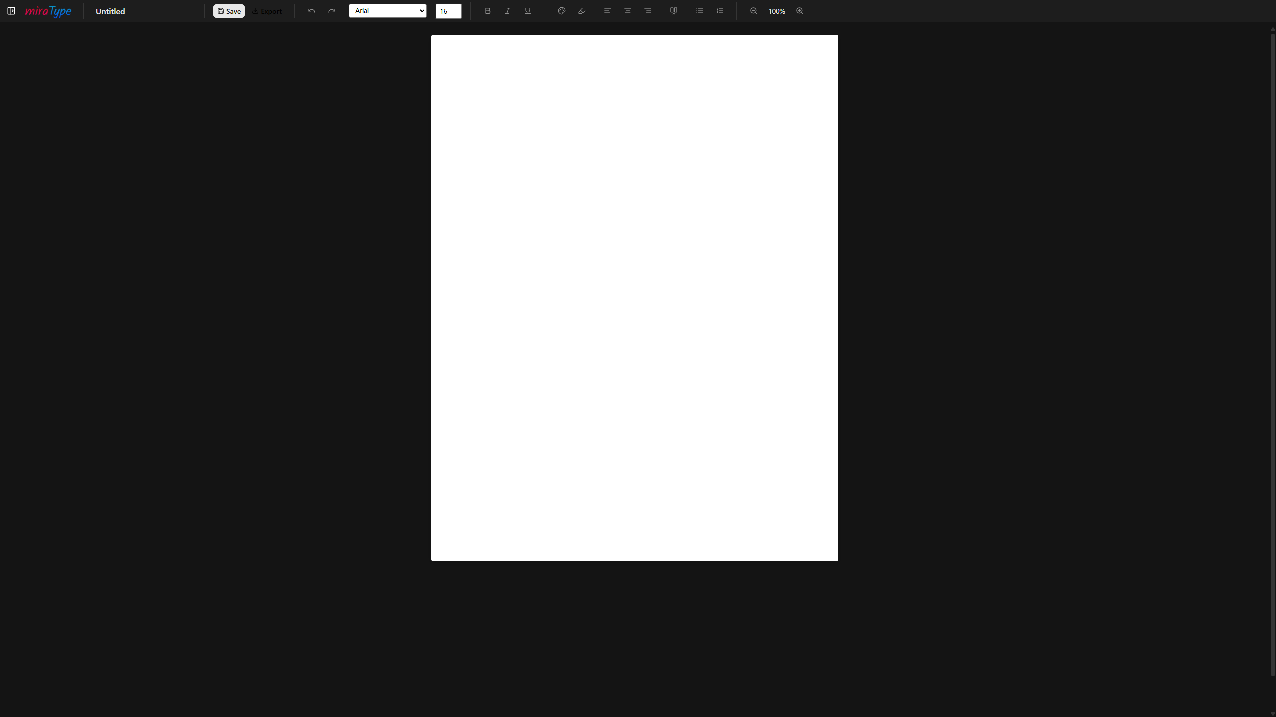 Screenshot of the Mira browser in dark mode