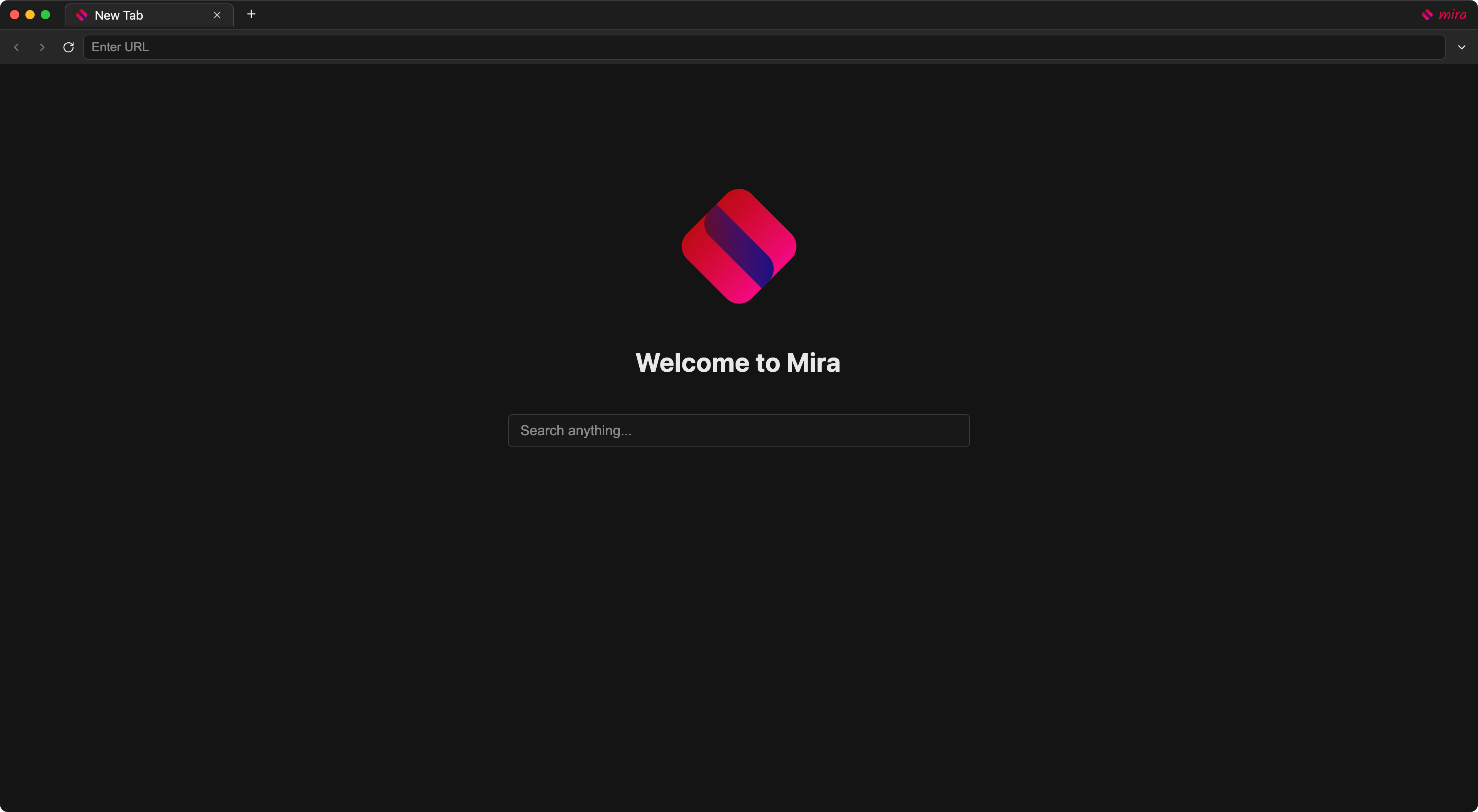 Screenshot of the Mira browser in dark mode
